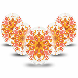 ExpressionMed Psychedelic Mandala Medtronic Enlite Guardian Universal Oval 5-Pack, Orange and Yellow Design, Medtronic Continuous Glucose Monitor, Adhesive Tape Design