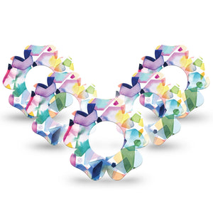 ExpressionMed Kaleidoscope Freestyle Libre 2 Flower Shape 5-Pack Rainbow Patterns Adhesive Tape CGM Design, Abbott Lingo