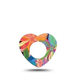 ExpressionMed Flower Song Freestyle Libre 2 Heart Shape Single Colorful Abstract by Etta Vee Overlay Patch CGM Design, Abbott Lingo