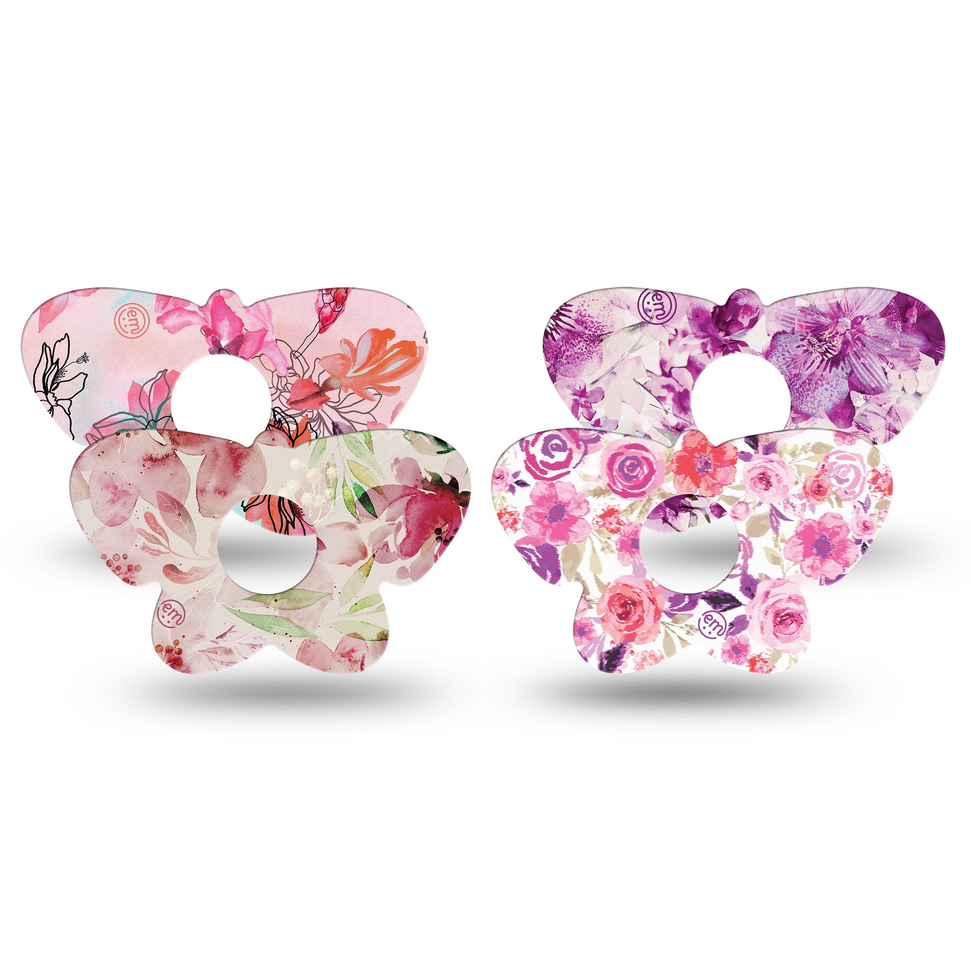 ExpressionMed Mixed Florals Variety Pack Freestyle Libre 3 Butterfly Shape 4-Pack Flower artwork Adhesive Tape CGM Design