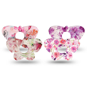 ExpressionMed Mixed Florals Variety Pack Freestyle Libre 3 Butterfly Shape 4-Pack Flower artwork Adhesive Tape CGM Design