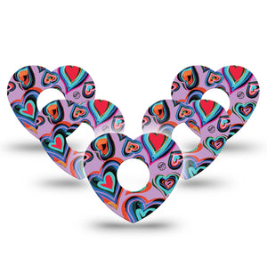 ExpressionMed Neon Hearts Libre 3 Heart Tape 5-Pack Glowing Hearts, CGM Adhesive Patch Design