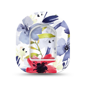 ExpressionMed Red, White, & Blue Flowers Pod Mini Tape Single Sticker and Single Tape, Patriotic Blooms Adhesive Tape Pump Design