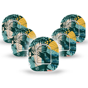 ExpressionMed Jungle Tropics Pod Mini Tape 5 Stickers and 5 Tapes, Lush Greenery Adhesive Patch Pump Design