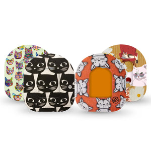 ExpressionMed Kitty Cat Variety Pack Omnipod Sticker and Tape, 8-Pack Variety Cat Lover Selection Fixing Ring Tape Design with Matching Seperate  Overlay Patch CGM  Design