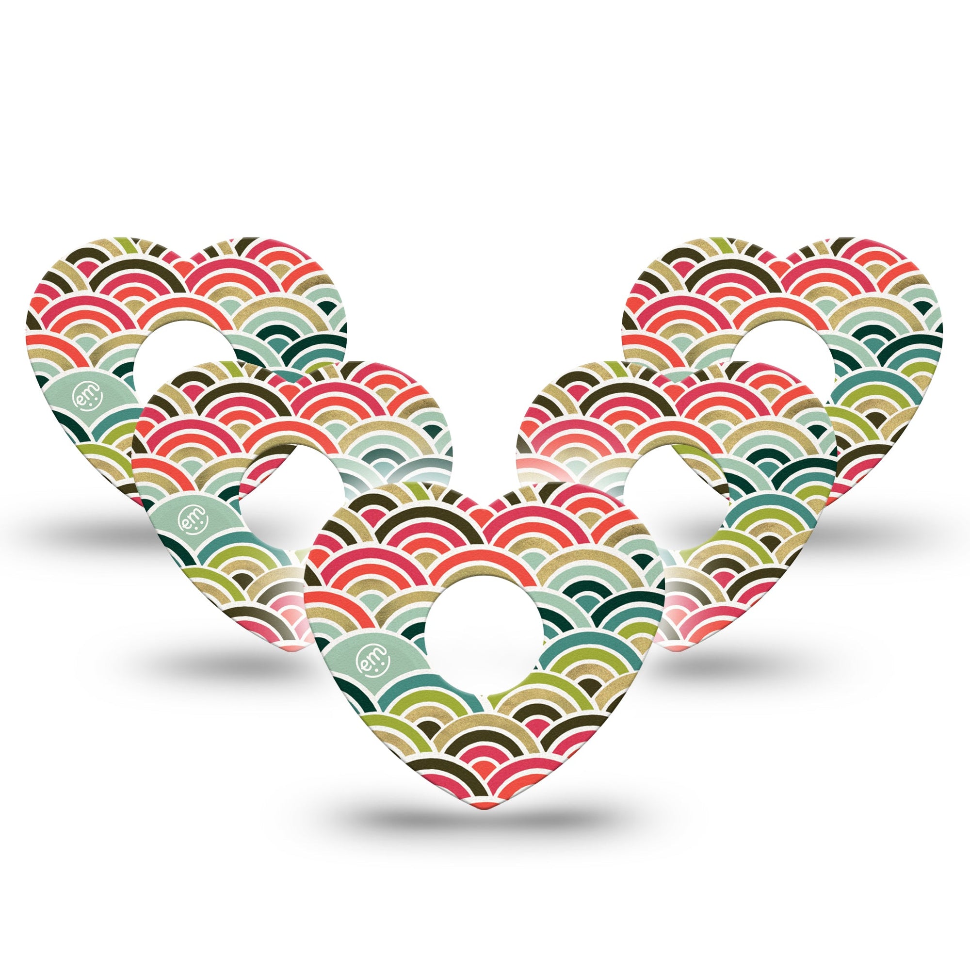 ExpressionMed Coral Mint Freestyle Libre 3 Heart 5-Pack, Digital Illustration, CGM Overlay Patch Design