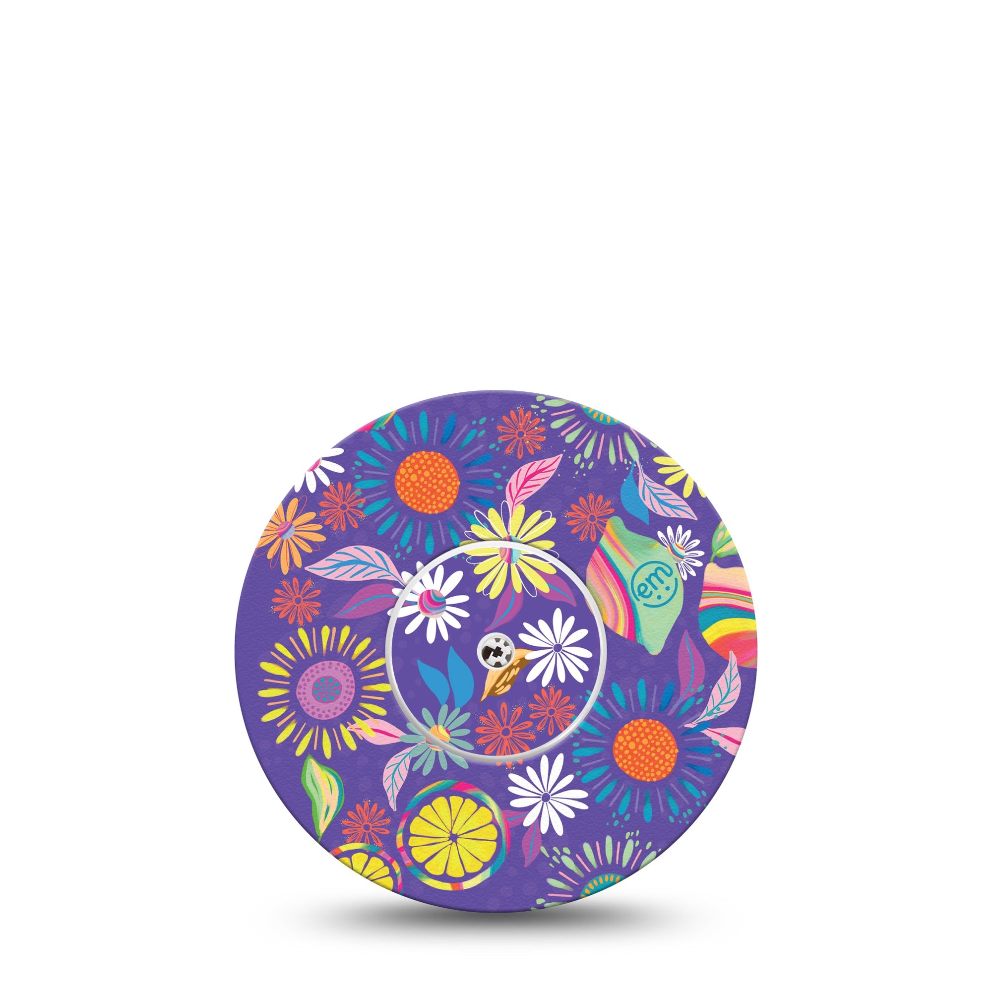 ExpressionMed Purple Flowers Freestyle Libre Sticker and Tape Colorful Abstract by Etta Vee Adhesive STticker and Tape Design Continuous Glucose Monitor Design, Abbott Lingo
