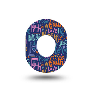 ExpressionMed Faith Love Hope Dexcom G7 Mini Tape, Heartening Words, CGM Plaster Patch Design