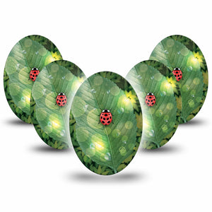 Medtronic Enlite / Guardian ExpressionMed Dewey Leaf Universal Oval Tape 5-Pack Forest Lady Bug, CGM Fixing Ring Design
