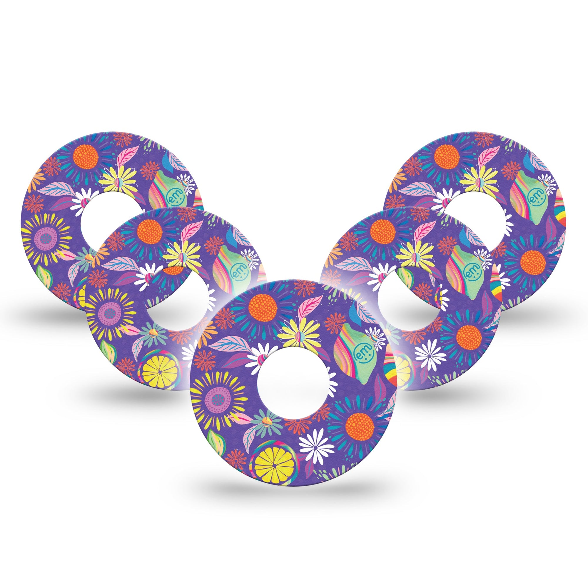 ExpressionMed Purple Flower Freestyle Libre 3 5-Pack Vibrant Etta Vee Design Adhesive Tape CGM Design