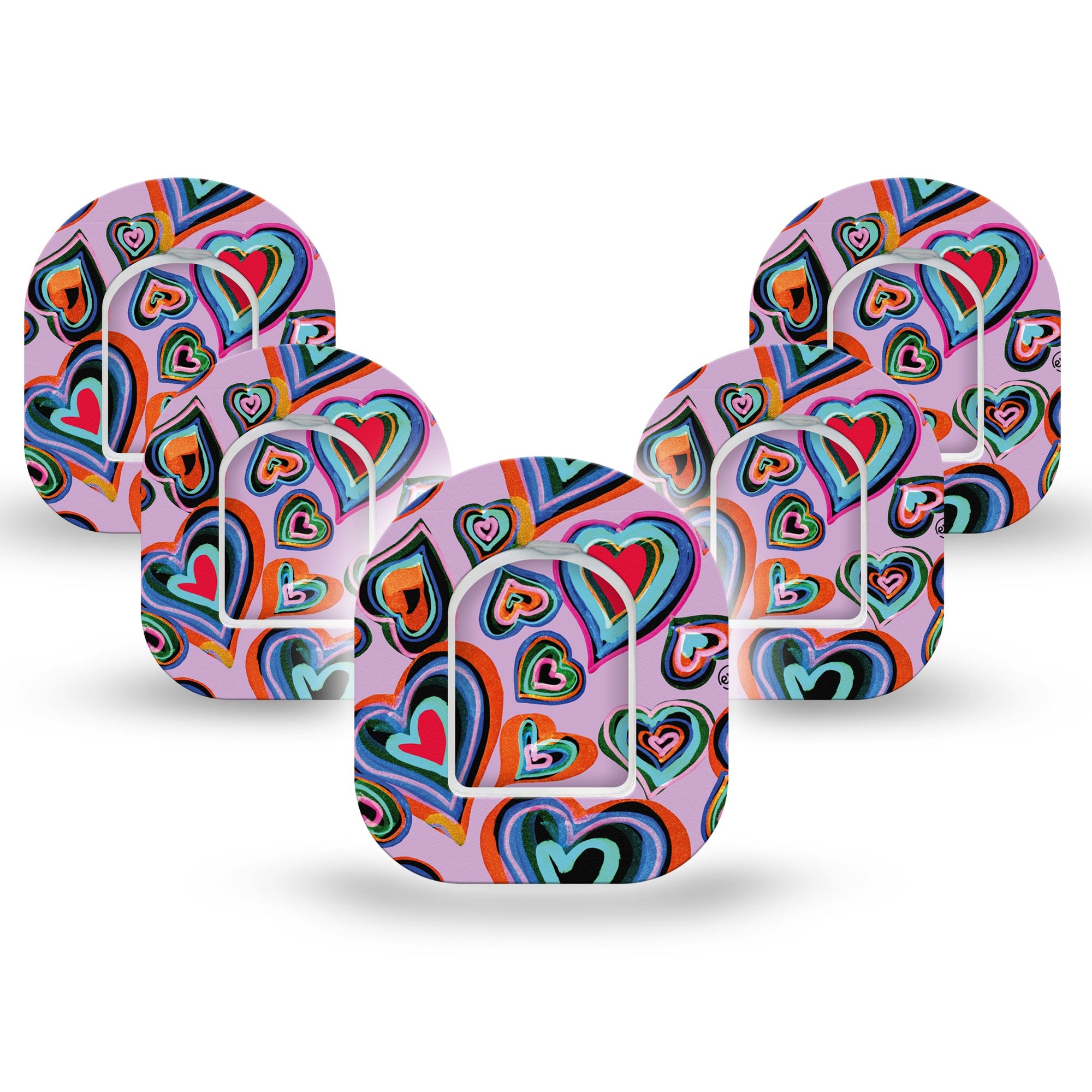 ExpressionMed Neon Hearts Pod Mini Tape 5 Stickers and 5 Tapes, Fluorescent Romance Adhesive Tape Pump Design