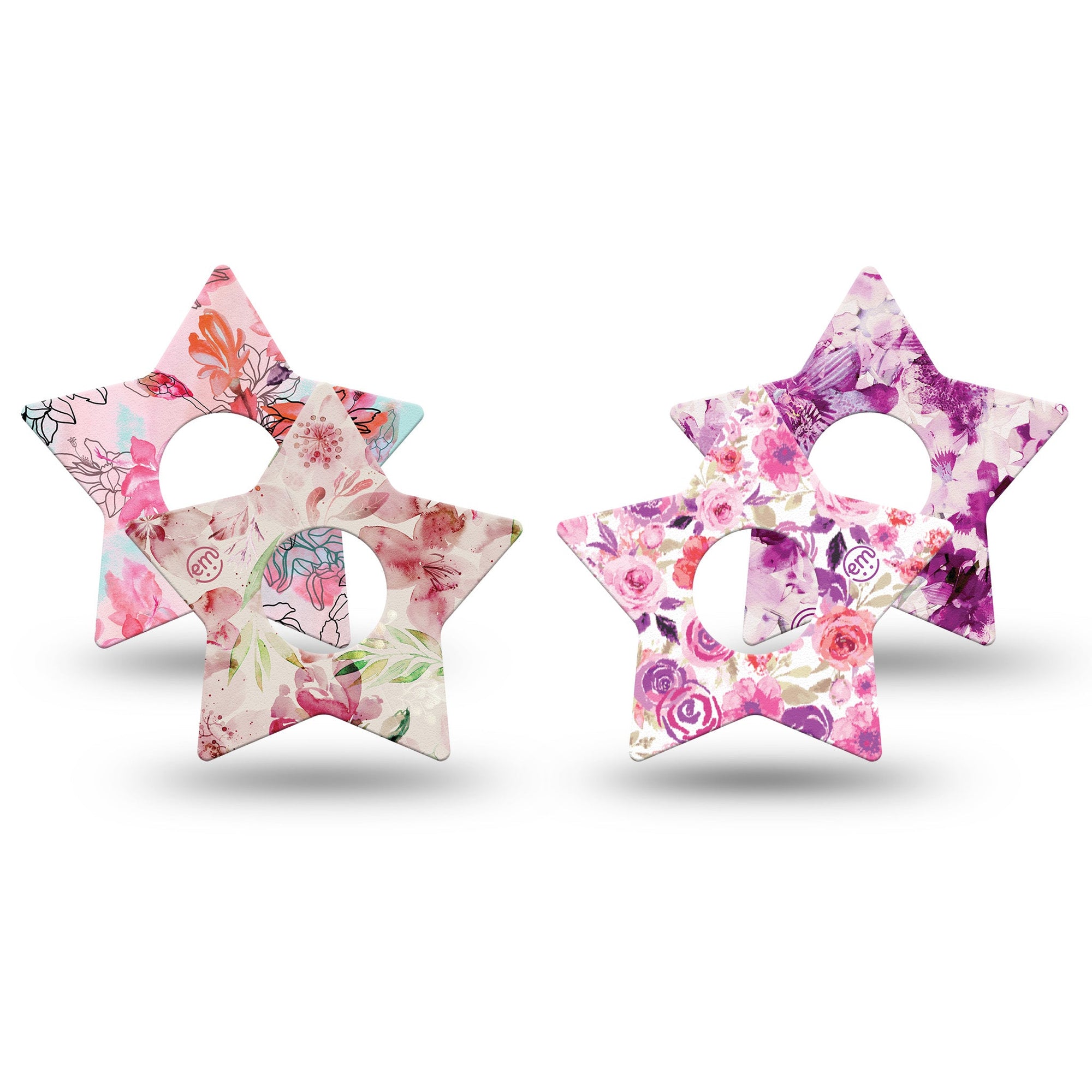 ExpressionMed Mixed Florals Variety Pack Freestyle Libre 3 Star Shape 4-Pack Flower artwork Plaster CGM Design