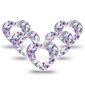 ExpressionMed Flowering Amethyst Freestyle Libre 2 Heart Shape 5-Pack Amethyst Bouquet Overlay Patch CGM Design, Abbott Lingo