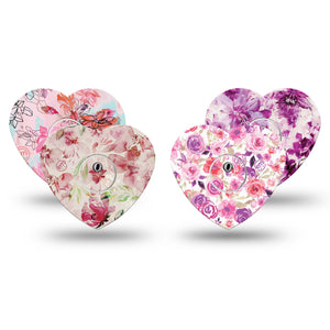 ExpressionMed Mixed Florals Variety Pack Freestyle Libre 3 Heart Shape 8-Pack Pink Petals Overlay Patch CGM Design