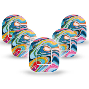 ExpressionMed Color Melting Swirl Pod Mini Tape 5 Stickers and 5 Tapes, Liquid Color Overlay Patch Pump Design