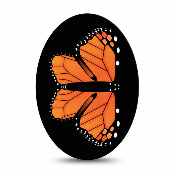 Medtronic Enlite / Guardian ExpressionMed Monarch Butterfly Universal Oval Tape Black Laced Orange Butterfly, CGM Adhesive Patch Design