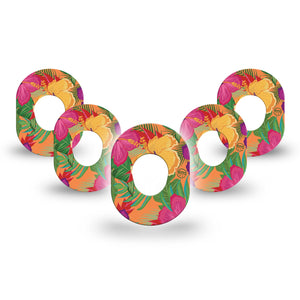 Bright Hibiscus Dexcom G7 Mini Tape5-Packtropical floral themed plaster design, Dexcom Stelo Glucose Biosensor System