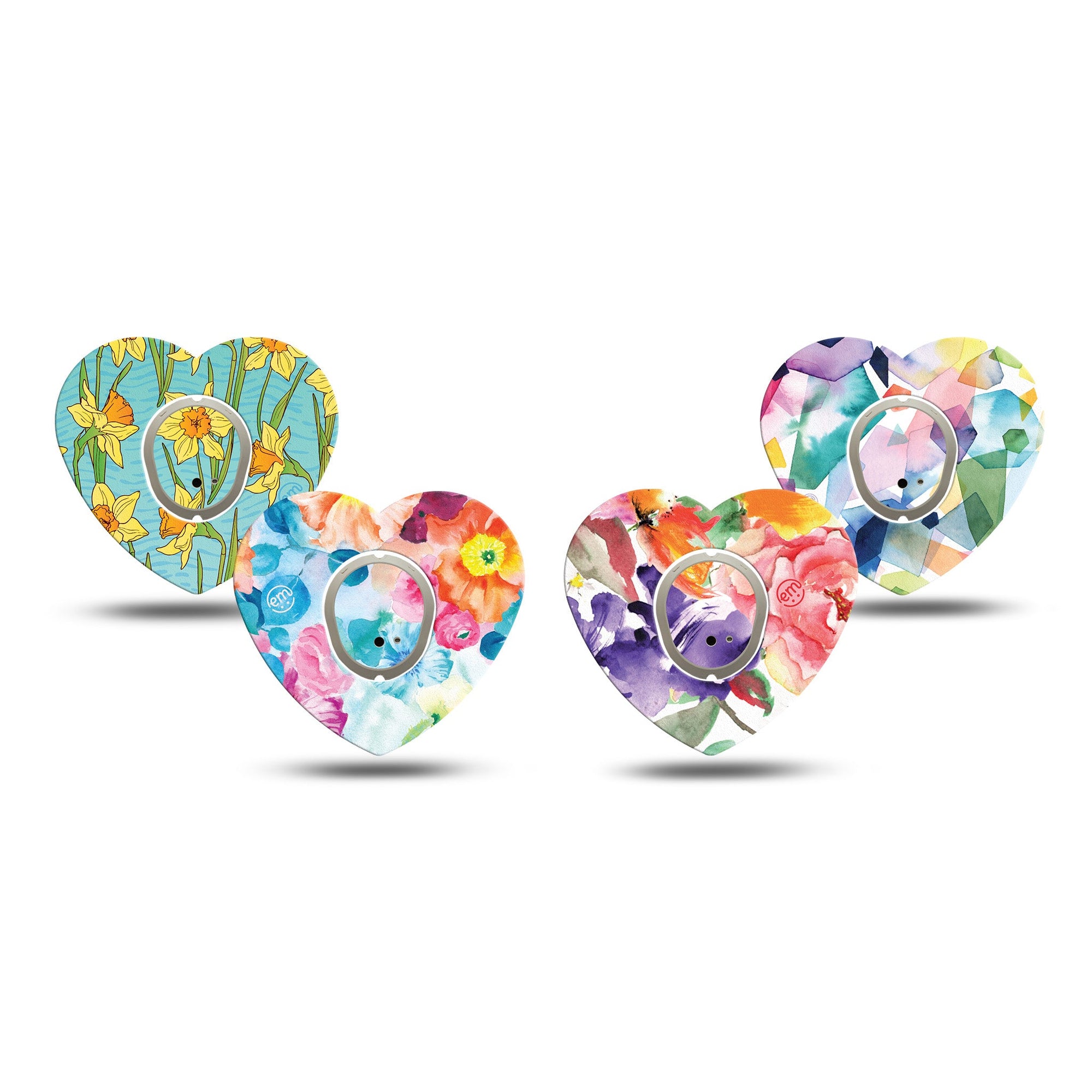 ExpressionMed Flower Fields Variety Pack Dexcom G7 Heart Shape 8-Pack Botanical Pattern Fixing Ring Tape CGM Design, Dexcom Stelo Glucose Biosensor System