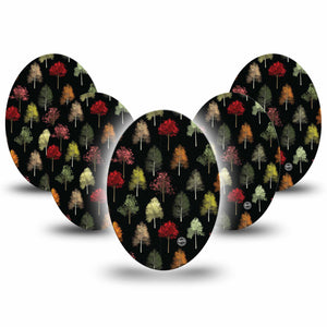 ExpressionMed Dark Forest Oval Tape 5-Pack Colorful Trees, Medtronic Overlay Patch Design