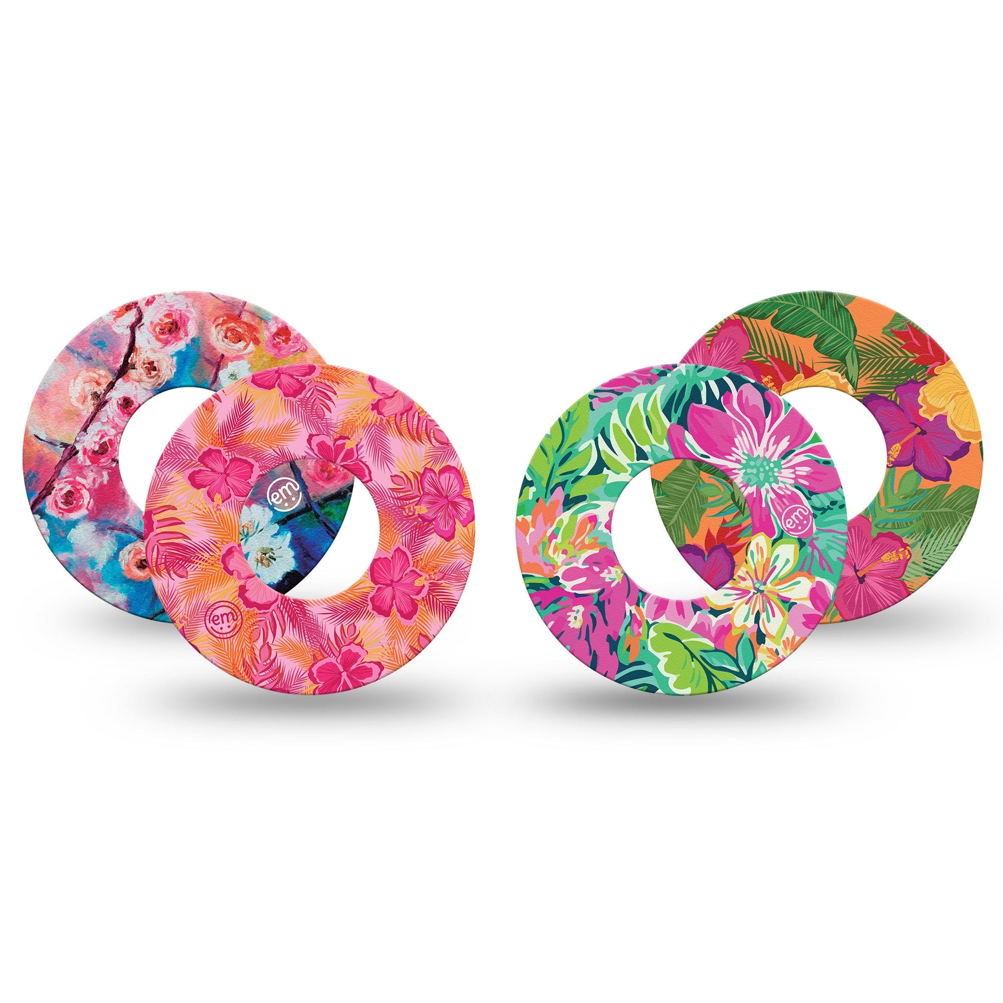 ExpressionMed Tropical Blooms Variety Pack Libre 2 Tape Tropical Floral Bouquet, CGM Fixing Ring Patch Design, Abbott Lingo