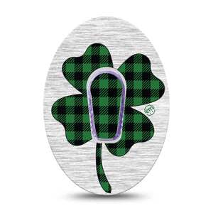 ExpressionMed Embroidered Clover Dexcom G6 Transmitter Sticker, Single Sticker Textured Clover Green CGM Overlay Vinyl Sticker with Matching Adhesive Tape