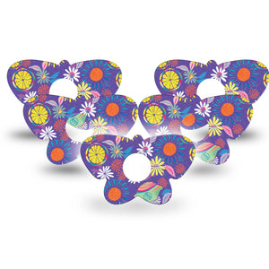 ExpressionMed Purple Flower Freestyle Libre 3 Butterfly Shape 5-Pack Exclusive Etta Vee Art Adhesive Tape CGM Design