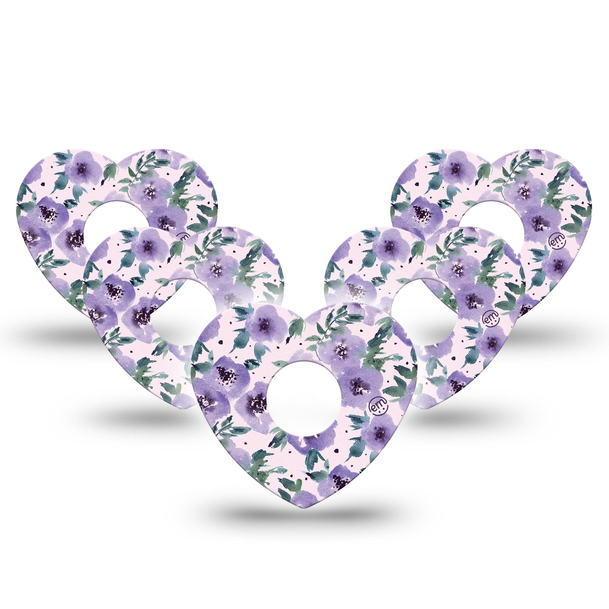 ExpressionMed Flowering Amethyst Freestyle Libre 3 Heart Shape 5-Pack Violet Blossoms Overlay Patch CGM Design