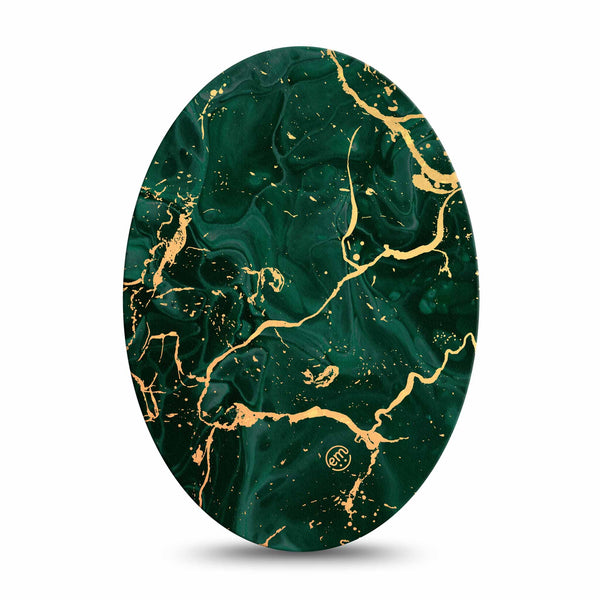 Medtronic Enlite / Guardian ExpressionMed Green & Gold Marble Universal Oval Tape Emerald like Stone, Medtronic, CGM Adhesive Patch Design
