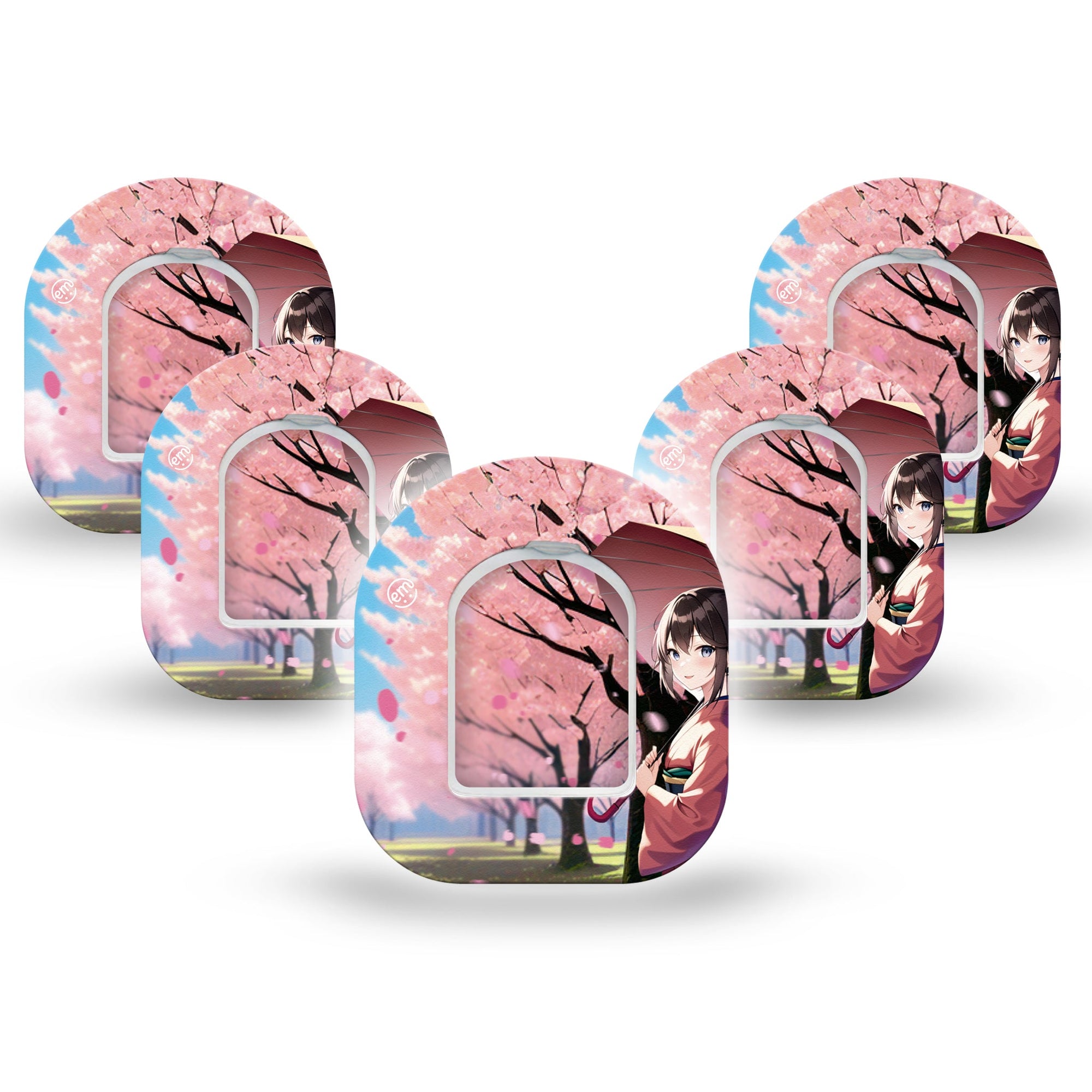 ExpressionMed Cherry Blossom Anime Pod Mini Tape 5 Stickers and 5 Tapes, Oriental Blossom Patch Pump Design