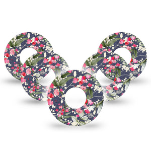 Denim Flowers Infusion Tape10-packFloral Variants With Denim Backdrop Themed, CGM Plaster Patch Design