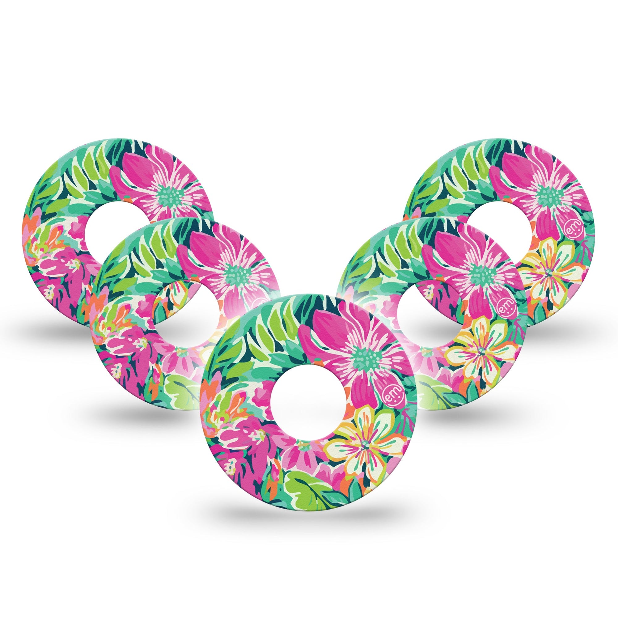 ExpressionMed Tropic Burst Libre 3 Tape 5-Pack Tropical Blooms, CGM Fixing Ring Patch Design