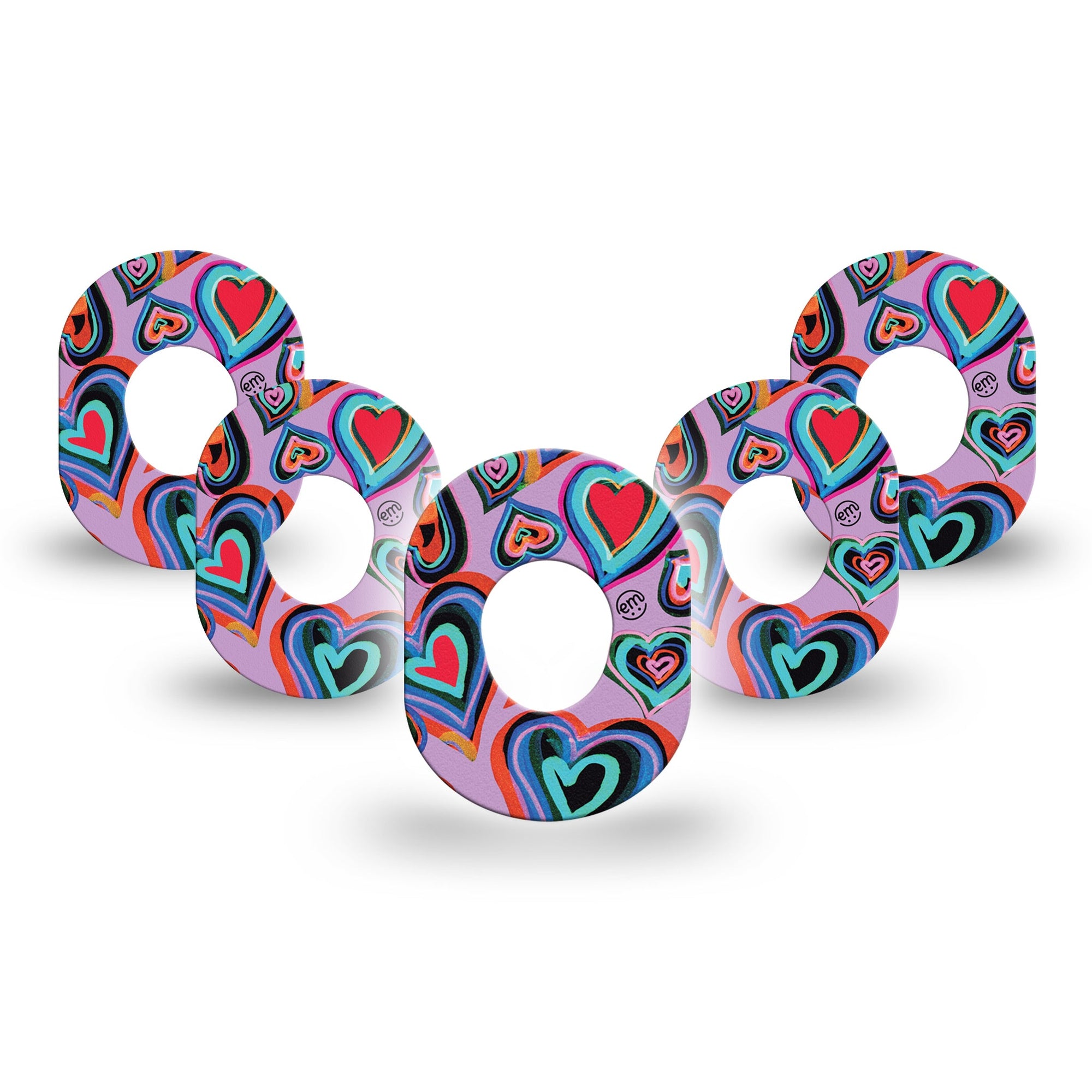 ExpressionMed Neon Hearts Dexcom G7 Mini Tape 5-Pack Multicolored Hearts, CGM Plaster Patch Design