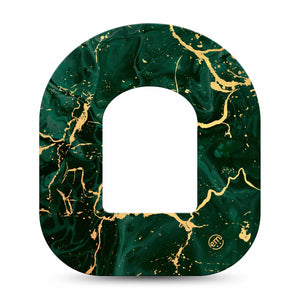 ExpressionMed Green & Gold Marble Pod Tape Streaked Gold Green Stone, Omnipod Fixing Ring Patch Design