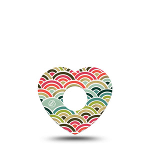 ExpressionMed Coral Mint Freestyle Libre 3 Heart Single, Trendy Rainbow, CGM Overlay Patch Design