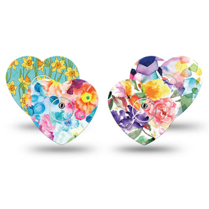 ExpressionMed Flower Fields Variety Pack Freestyle Libre 3 Heart Shape 8-Pack Botanical Pattern Overlay Patch CGM Design