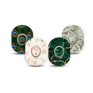 ExpressionMed Gilded Elegance Variety Pack Dexcom G7 Mini Tape Tape & Sticker 8-Pack White Florals and Green Designs, CGM Tape and Sticker Design, Dexcom Stelo Glucose Biosensor System