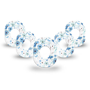ExpressionMed Cute Blue Flowers Dexcom G7 Mini Tape 5-Pack Scribbled Florals, CGM Plaster Patch Design