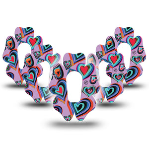 ExpressionMed Neon Hearts Dexcom G6 Flower Tape, 5-Pack, Colorful Hearts, CGM Fixing Ring Tape Design