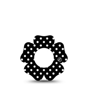 ExpressionMed Black and White Polka Dots Freestyle Libre 2 Flower Single, Classic Polka Dot Pattern, Continuous Glucose Monitor Adhesive Sticker Design, Abbott Lingo