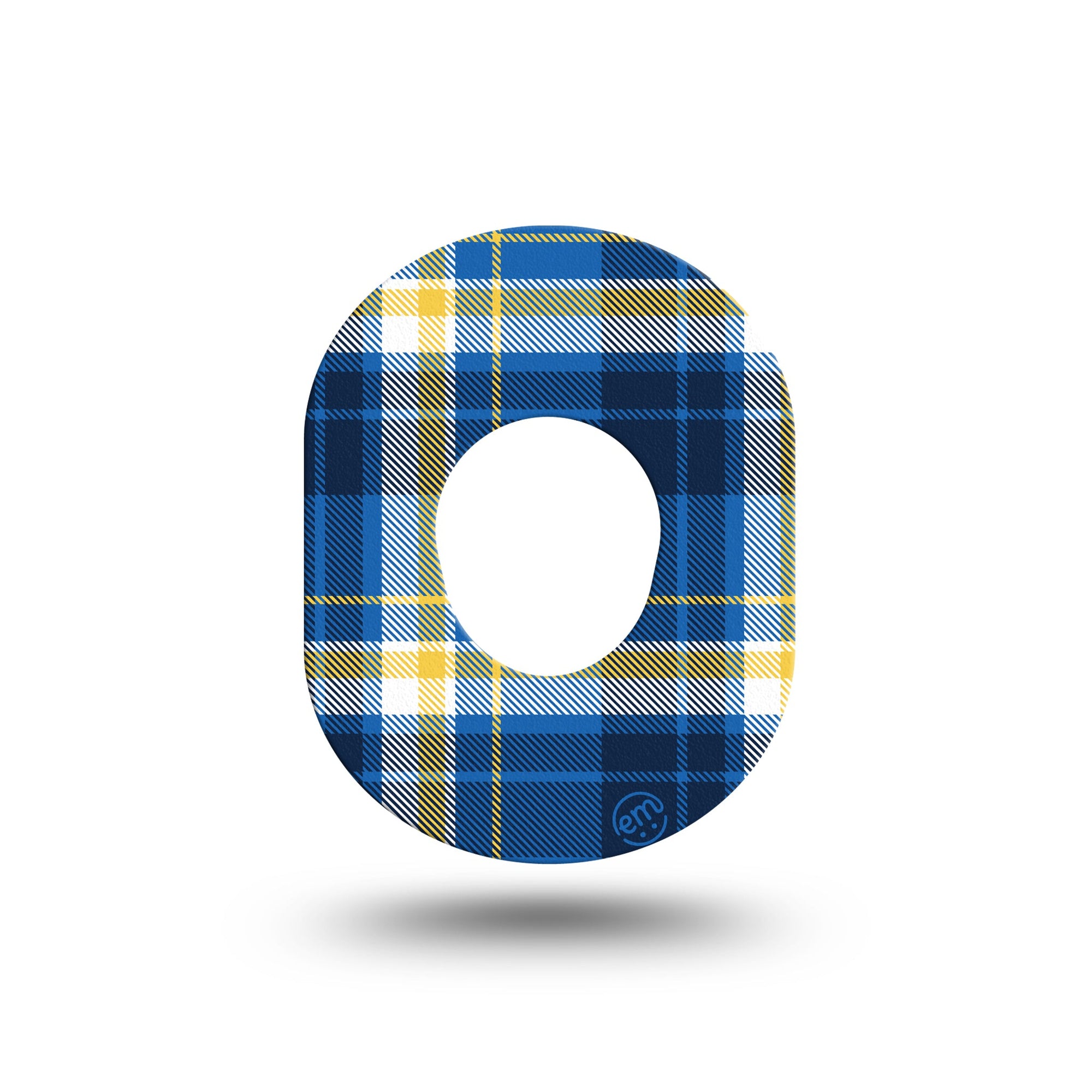 ExpressionMed Blue Plaid Dexcom G7 Mini Tape, Blue and Yellow Plaid, CGM Overlay Patch Design