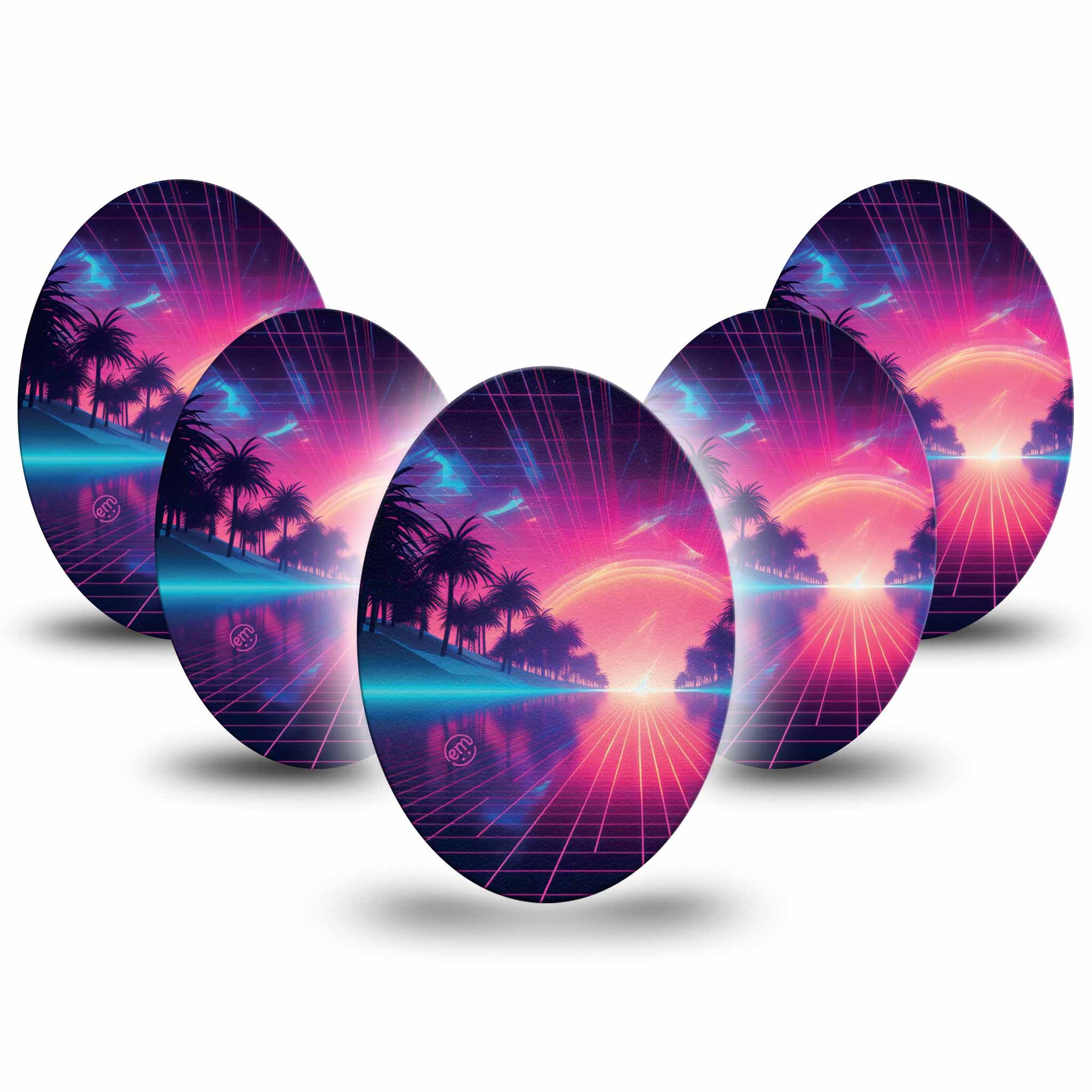 Medtronic Enlite / Guardian ExpressionMed Neon Synthwave Universal Oval Tape 5-Pack Amazing Retrowave, Medtronic CGM Plaster Patch Design