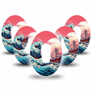 ExpressionMed Great Wave Dexcom G6 Tape 5-Pack Synthwave Ocean, CGM Overlay Patch Design