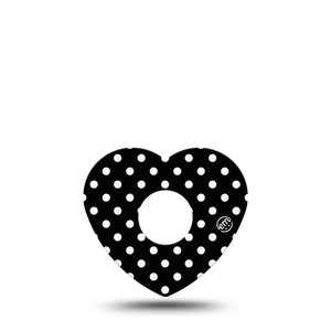 ExpressionMed Black and White Polka Dots Freestyle Libre 3 Heart Single, Polka Dot Fashion, Continuous Glucose Monitor Patch Design