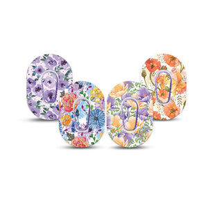 ExpressionMed Floral Magic Variety Pack Dexcom G6 Mini 8-Pack soft purple and orange florals Adhesive Tape CGM Design