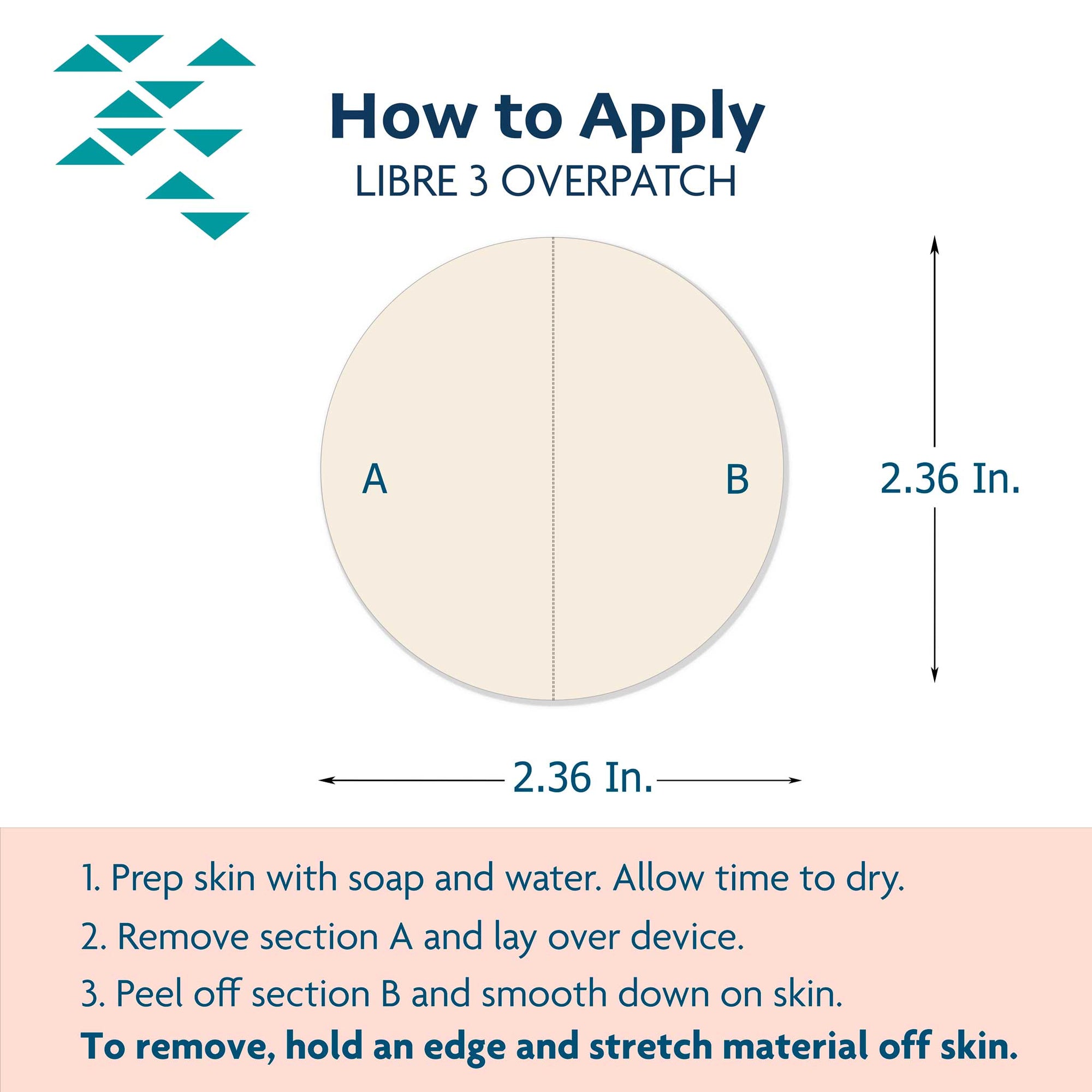 ExpressionMed Libre 3 Overpatch Adhesive Tape Application instructions and dimensions