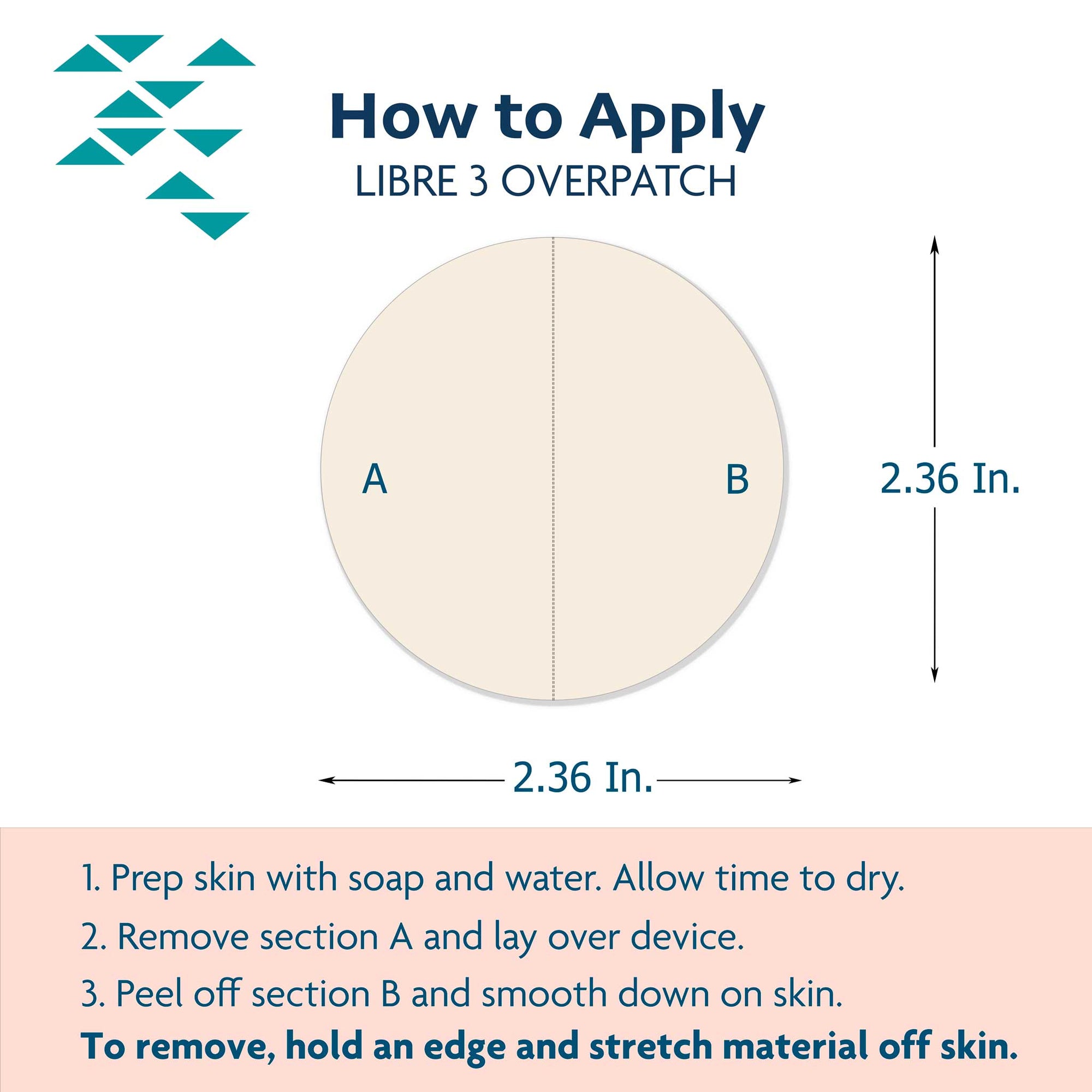 ExpressionMed Libre 3 Overpatch Adhesive Tape Application instructions and Dimensions