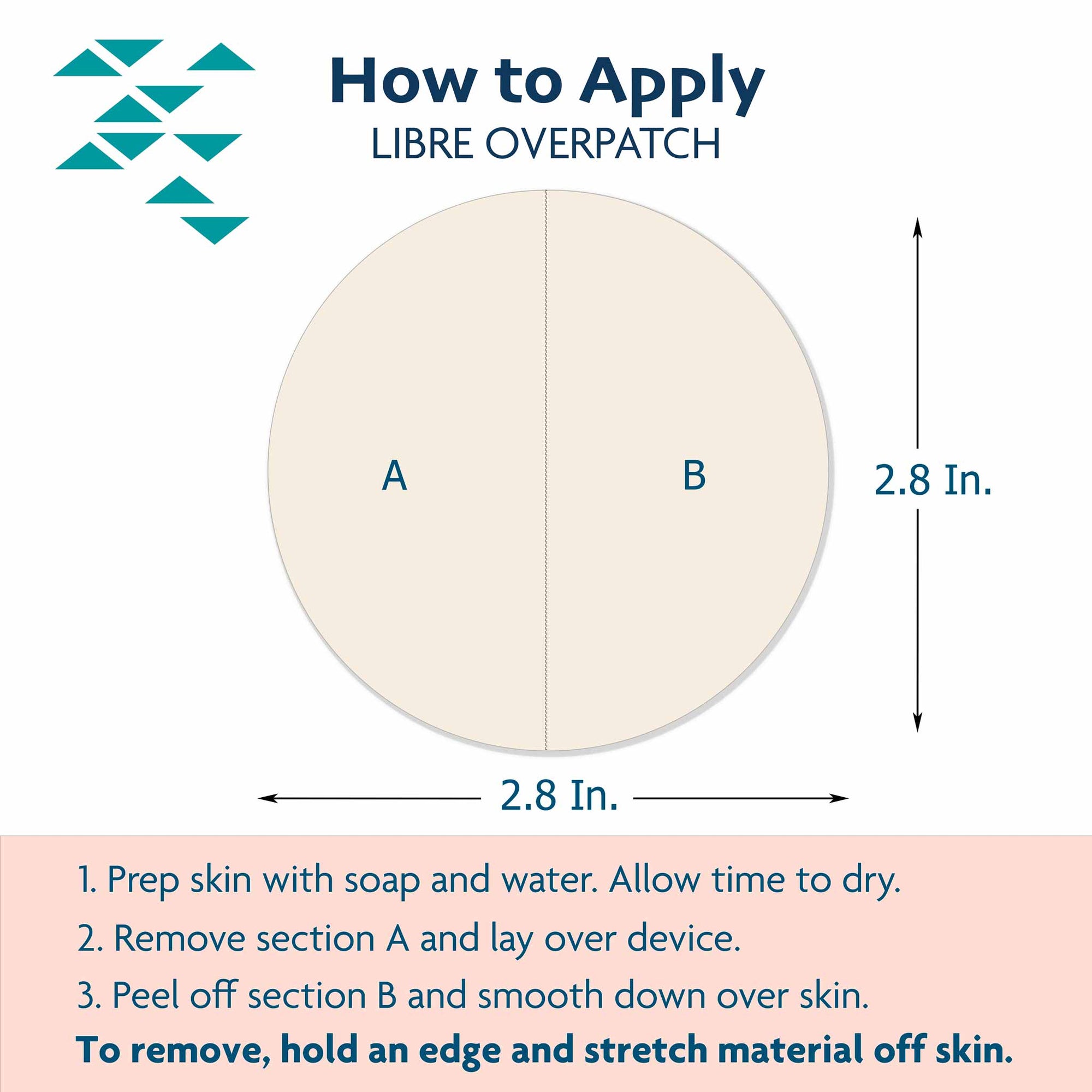 ExpressionMed Application Instructions 1. Remove one side of the backing paper. 2. Place the tape over your device. 3. Remove the remaining backing paper. 4. Smooth the entire tape around the device., Abbott Lingo