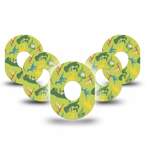 Daring Dinosaurs Dexcom G7 Tape, 5-Pack, Wandering Dinosaurs Themed, CGM Overlay Patch Design, Dexcom Stelo Glucose Biosensor System