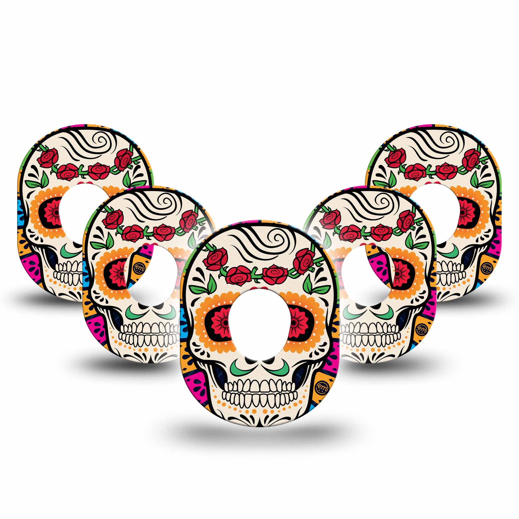 ExpressionMed Dia de los Muertos Dexcom G7 Patch, 5-Pack, Brightly Colored Sugar Skull Adhesive Tape Design, Dexcom Stelo Glucose Biosensor System