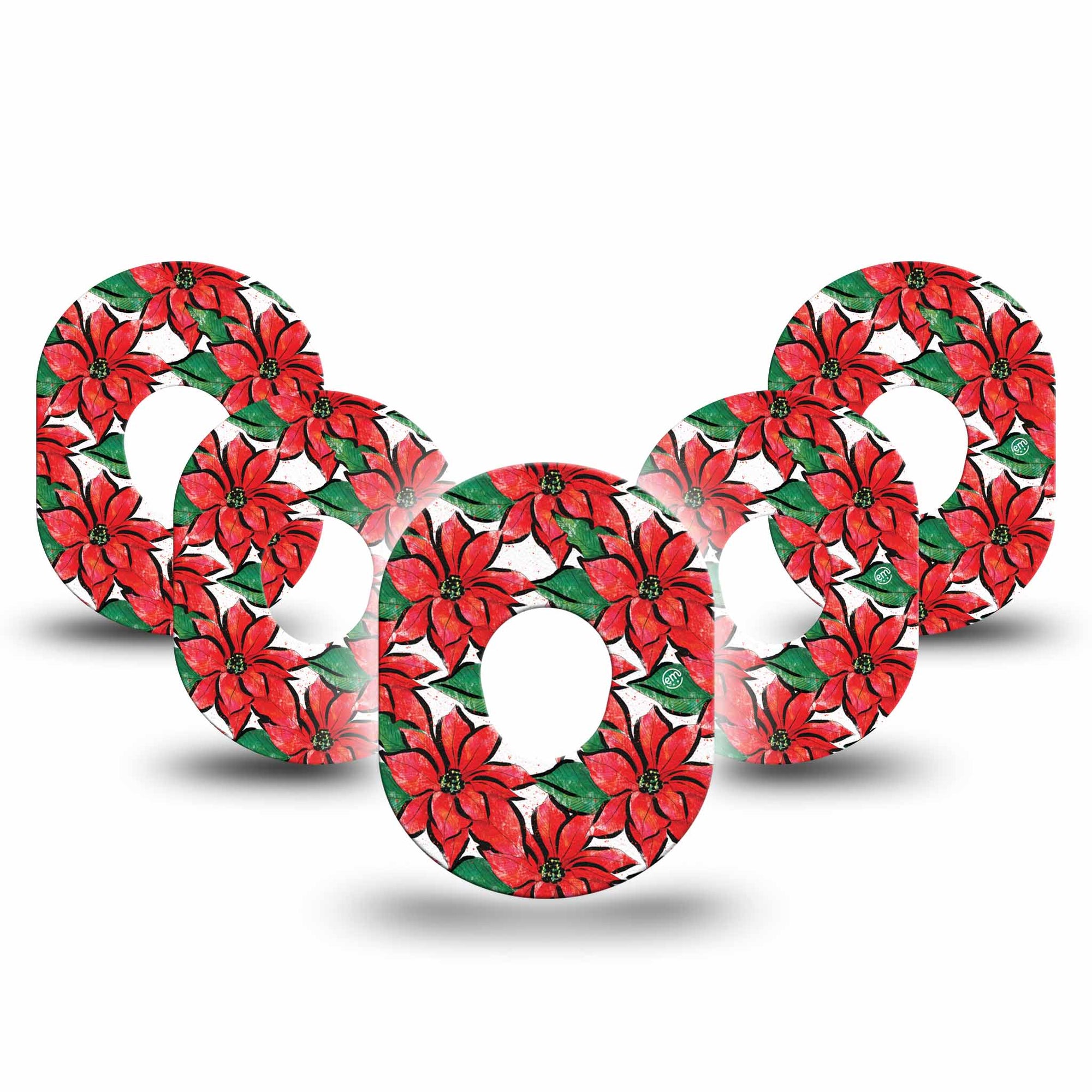 ExpressionMed Poinsettia Dexcom G7 Patch, 5-Pack, Holiday Red Floral Themed Design CGM Adhesive Tape Design, Dexcom Stelo Glucose Biosensor System